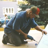 Tim building the stage