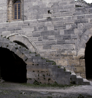 Crac des Chevaliers, bossed masonry at stairway.