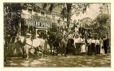 Horsedrawn wagonload of happy tourists.