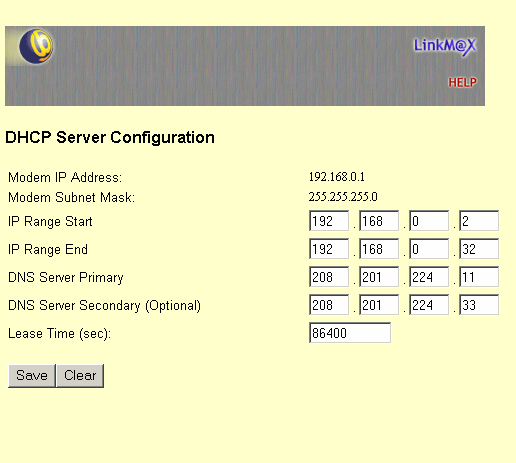 Broadmax DHCP Server Configuration Page