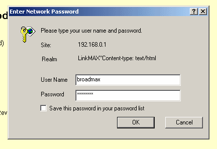 Network Password Pop-up