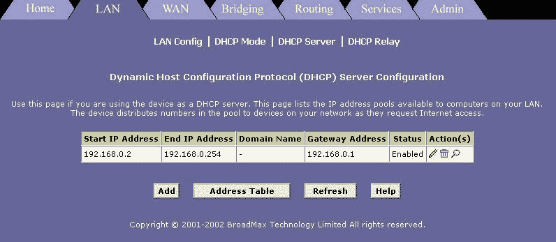 Broadmax LAN DHCP Mode Menu