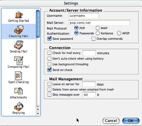 Next, set up the Checking Mail options