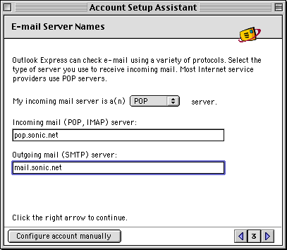 Specify the incoming and outgoing mail server names.