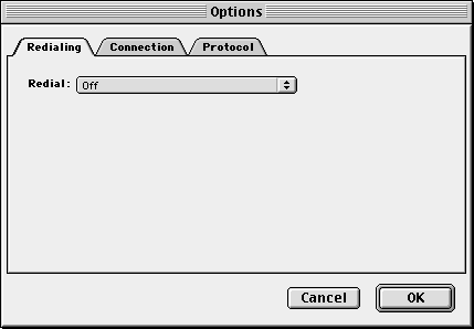 Redialing is set to off by default.