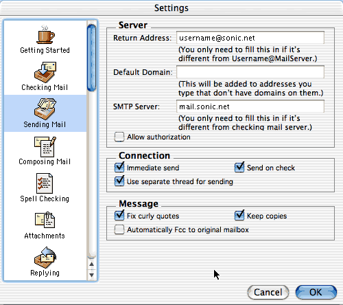 Sending Mail settings