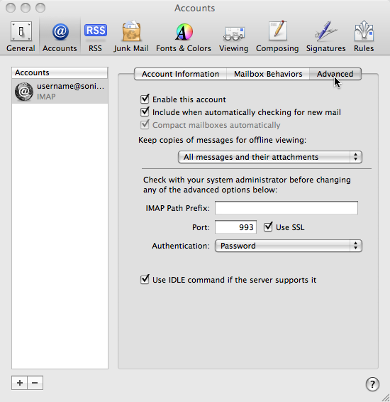 Advanced account settings