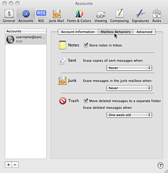 Special Mailboxes settings