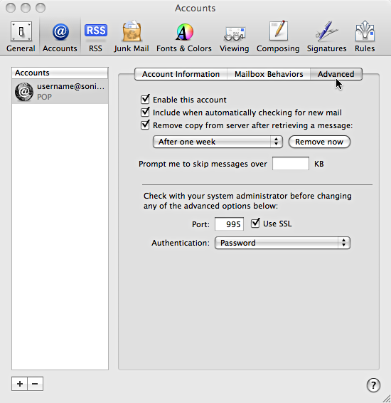 Advanced account settings