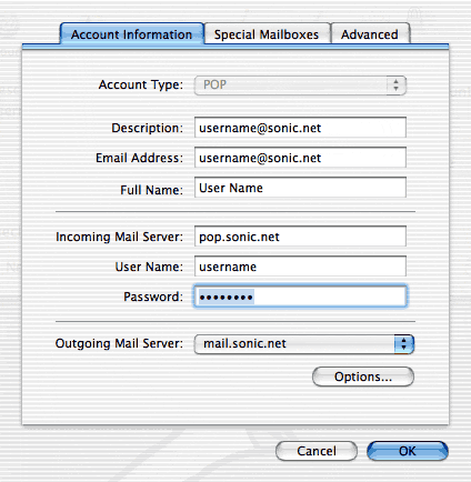 Account Information settings
