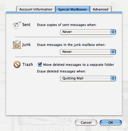 Special Mailboxes settings