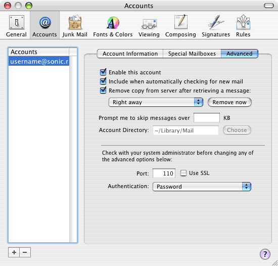 Advanced account settings