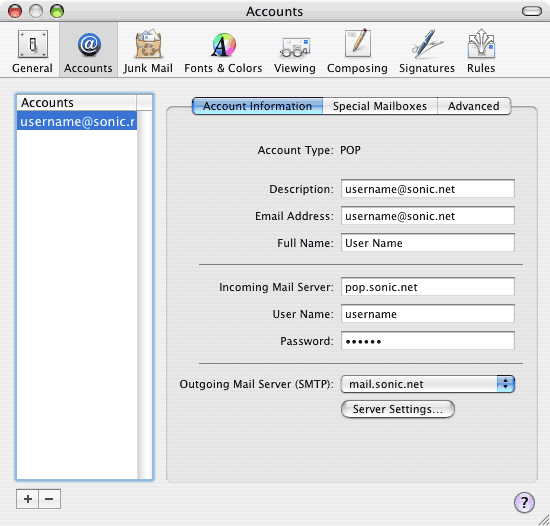 Account Information settings