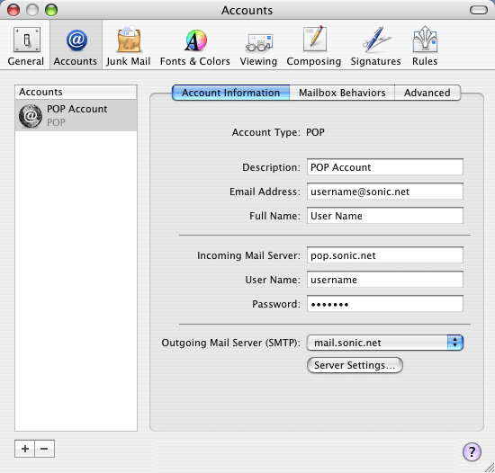 Account Information settings