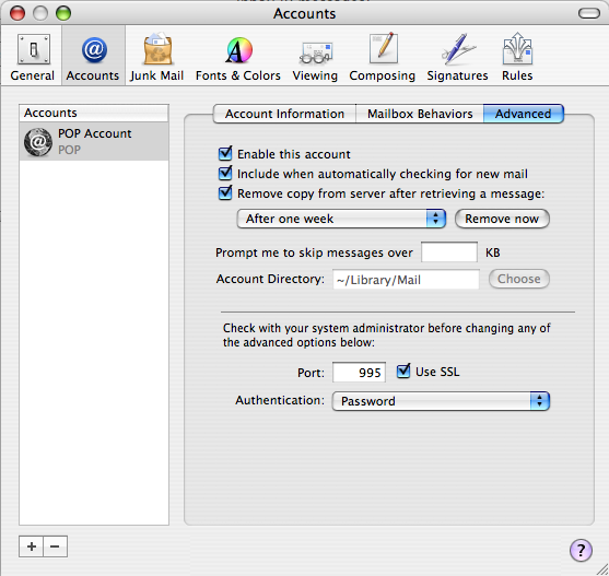 Advanced account settings
