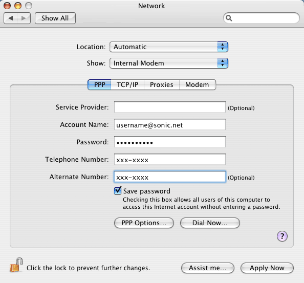 Use the PPP settings recommended above
