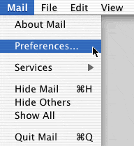 Clicking on Mail, selecting Preferences...