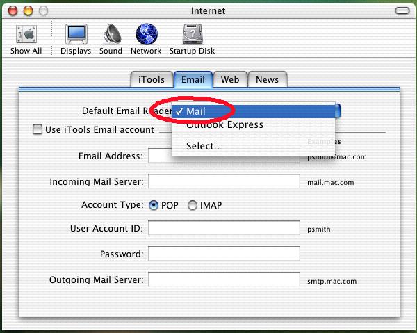 image of setting the default email client