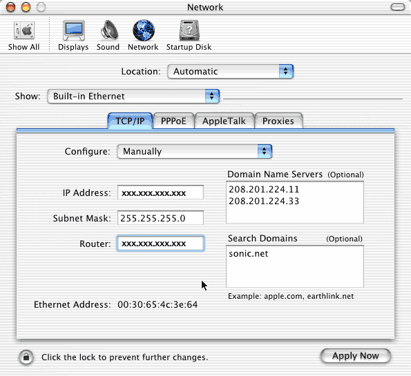 TCP/IP settings for
Pacbell