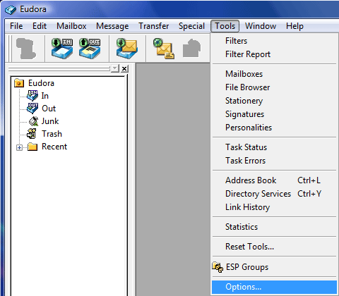 Select Tools then Options