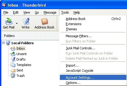 Tools -> Account Settings Tools -> Account Settings