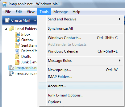 Tools -> Accounts