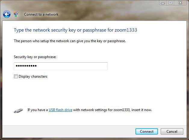 Type in the network key or passphrase