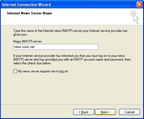 Enter the news server name