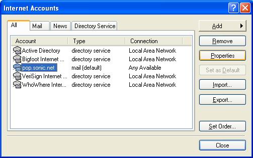 Select your pop.sonic.net mail account
