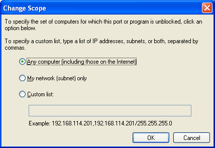 Change the scope for an
exception