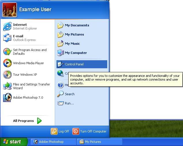 Start-> Control Panel