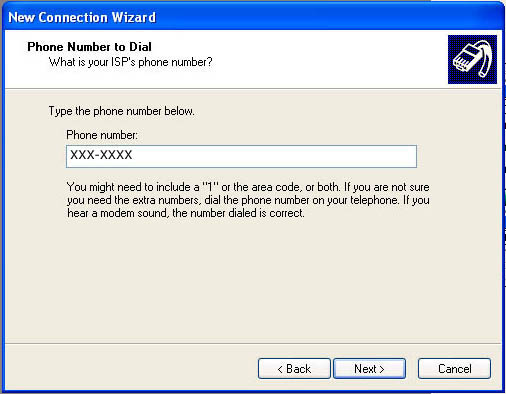 Enter a dialup number