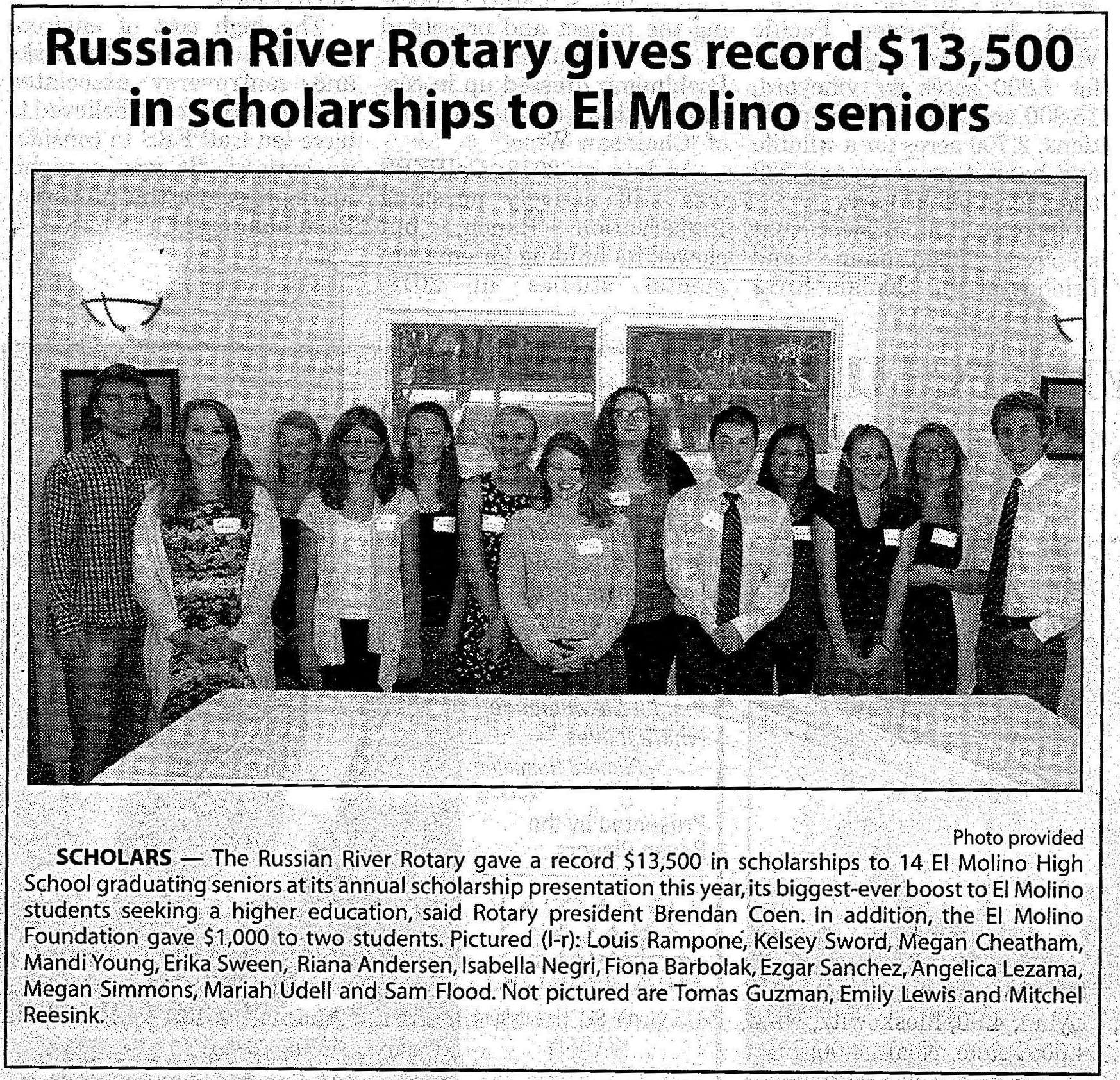 Sonoma West Scholarship Article