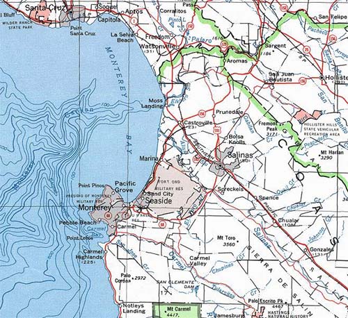 Salinas and Monterey Area Map
