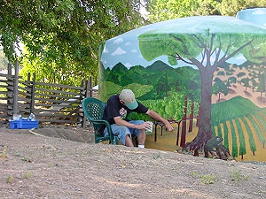 The watertank being painted.