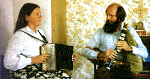 [Jennie and John playing French music

 in Finland, with French bagpipe and accordion]