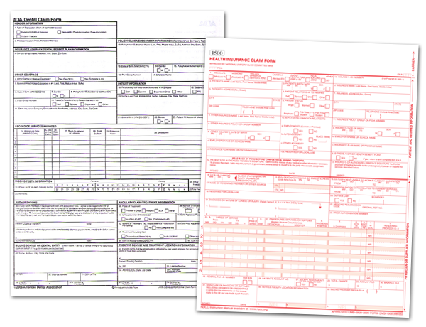Sample CMS 1500 and ADA Claim Forms