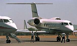 IBM's jet carrying visitors enroute to the Bohemian Grove.