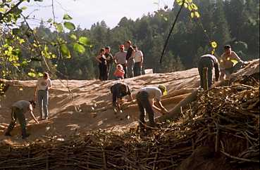 A willow wall was woven and matting spread to stop erosion.