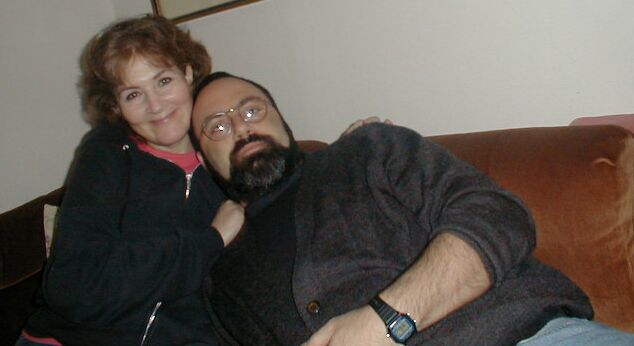 Two happy people resting between travels.