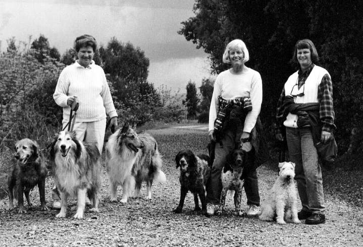 Sue, Sue, and Maggie with dogs