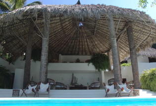 Palapa covered terrace at poolside.