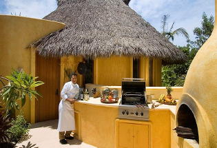 Outdoor wood burning pizza oven and outdoor grill.