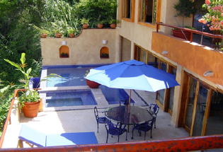 Looking down on pool and spa