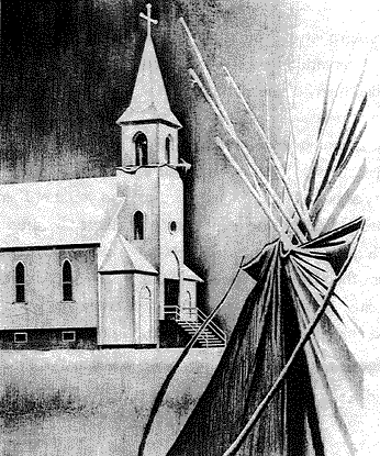 A drawing of Sacred heart Church