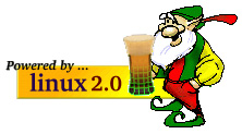 [`Powered by linux 2.0' button with a Linux elf quaffing a virtual beer]