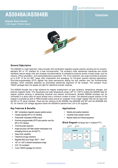 AMS AS5048 Magnetic Rotary Encoder Datasheet