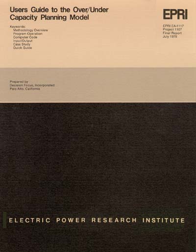 Electric Power Research Institute (EPRI) User's Guide to the Over/Under Capacity Planning Model