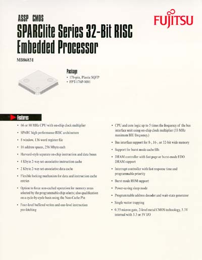 Fujitsu SPARClite MB86831 Embedded Processor Data Sheet
