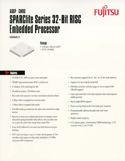 Fujitsu SPARClite MB86833 Embedded Processor Data Sheet